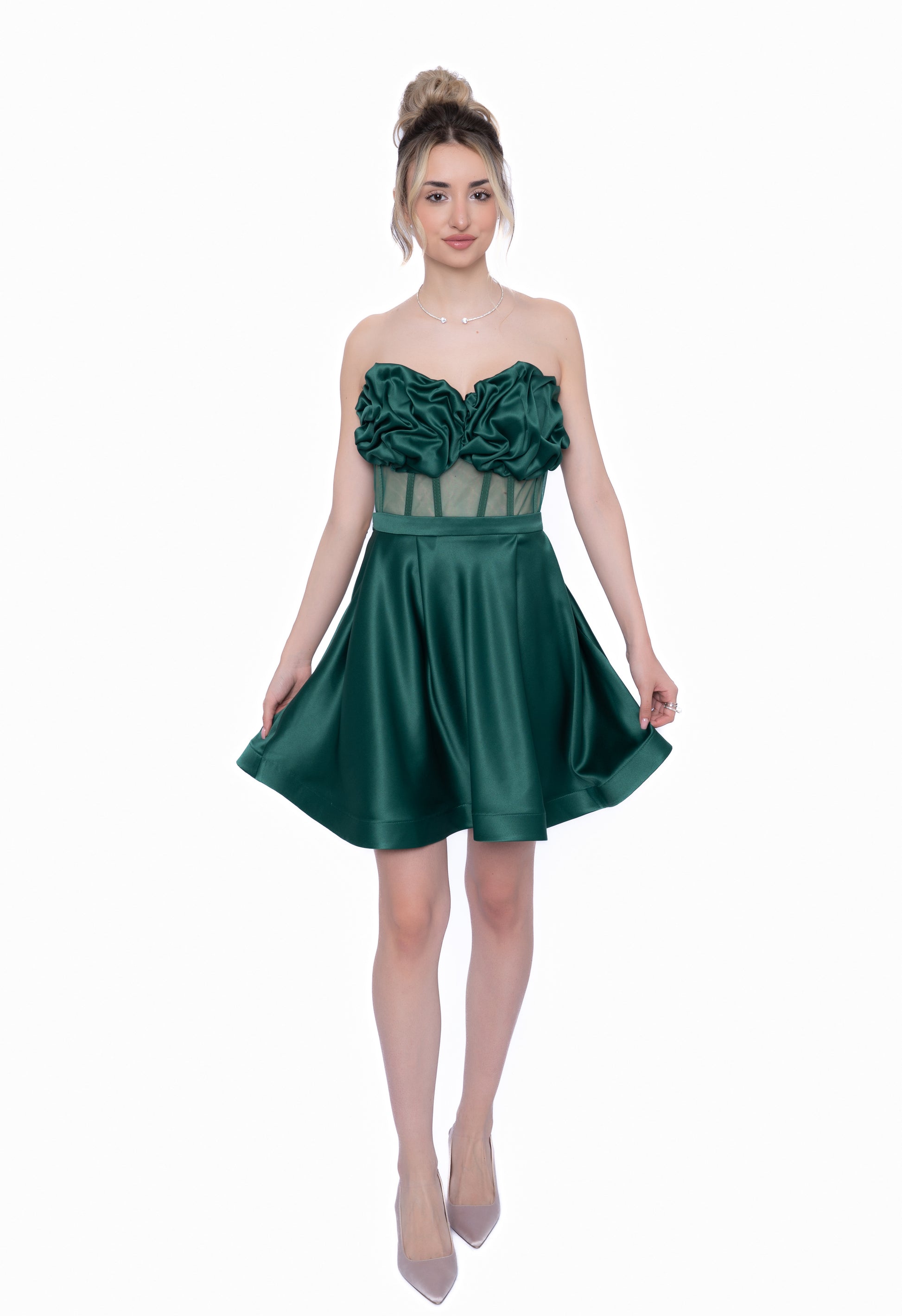 Set Essential LILA format din corset cu drapaj manual și fustă asimetrică verde