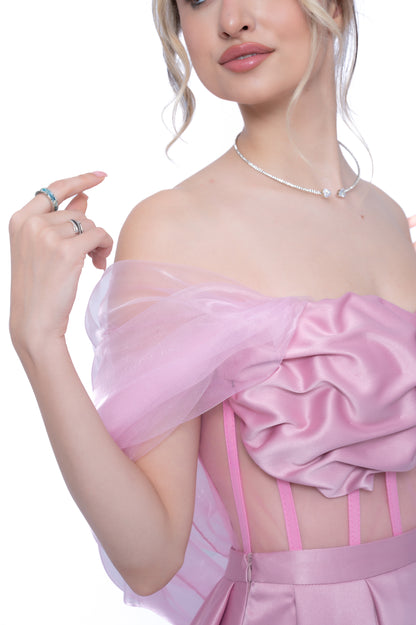 Voal detașabil roz LILA din organza peliculizată, accesoriu modular pentru un look romantic 